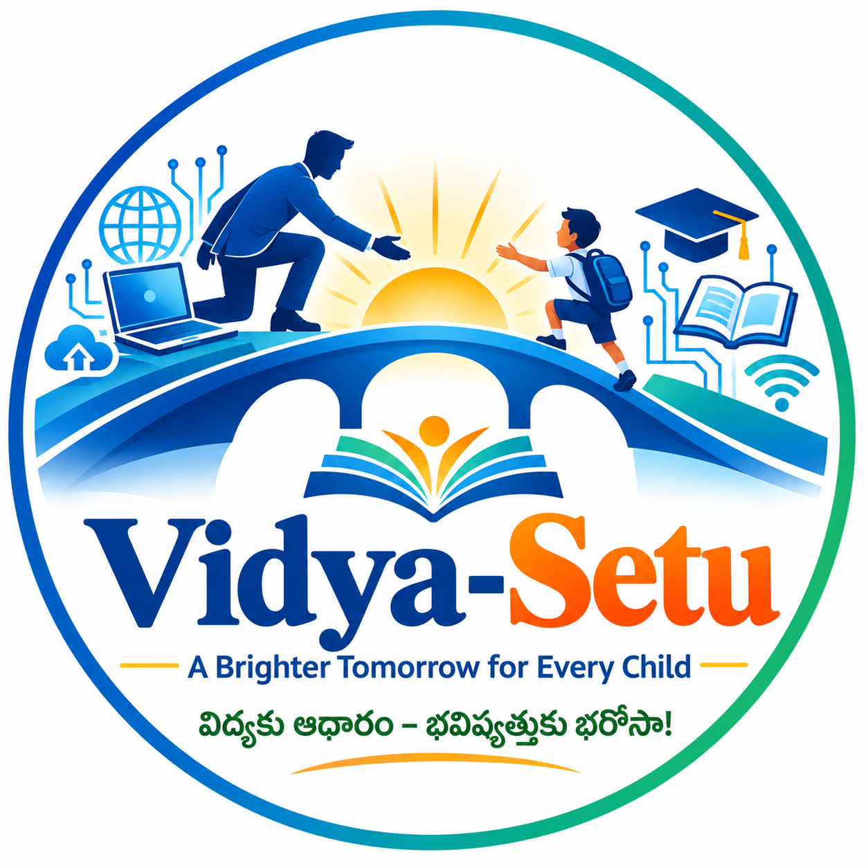 Vidya-Setu emblem showing a sponsor and student connecting across a bridge